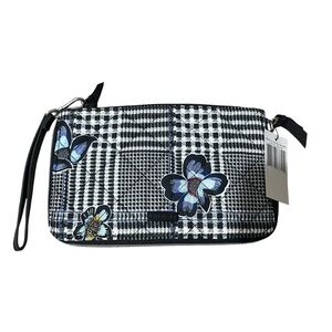 Vera Bradley Water Repellent RFID On the Go Wristlet Bedford Plaid Floral NEW